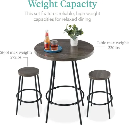 Vista 6 de Best Choice Products Bistro - Juego de comedor de 3 piezas, moderna mesa redonda de pub de altura de mostrador, parte superior alta compacta