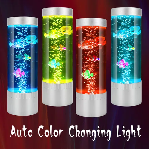 Vista 2 de Lámpara de pez de burbujas, lámpara de tubo de burbujas sensorial, pecera artificial con peces en movimiento, para iluminar tu vida como una