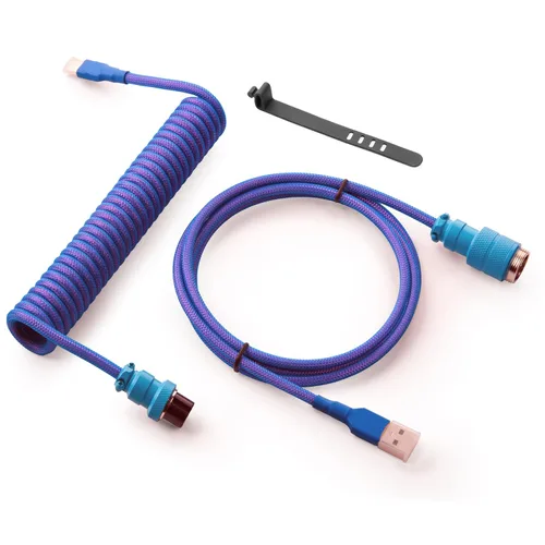 Vista 11 de GUNMJO Pro Cable USB C en Espiral Personalizado para Teclado de Juegos, Cable de Teclado Mecánico de Doble Funda con Aviador Metálico Desmontable