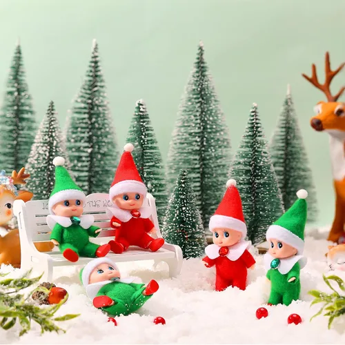 Vista 4 de Skylety 6 piezas de mini elfo de Navidad de Navidad, juguetes de peluche pequeños para niños y niñas, accesorios de elfo en miniatura para rellenar
