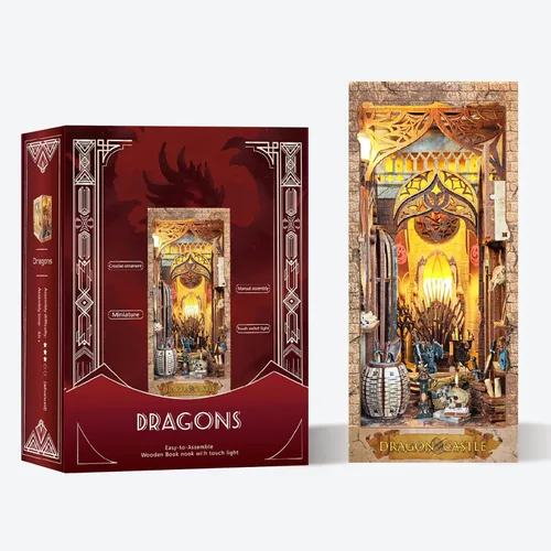 Vista 8 de Spilay Kit de montaje de rincón de libro en miniatura para casa de muñecas en 3D, rompecabezas de madera 3D, decoración con LED, sujetalibros