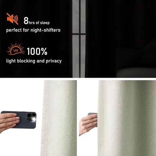 Vista 2 de Cortinas de Lino Beige con Bloqueo Total de Luz de 64 Pulgadas de Largo, Lino Sintético Texturizado con Bloqueo de Calor y Aislamiento Térmico
