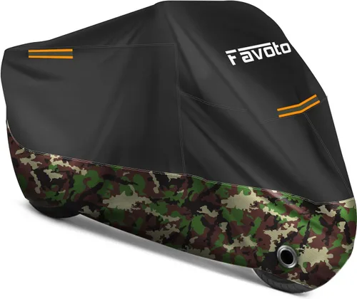 Vista 9 de Favoto - Funda impermeable para motocicleta, universal, reflectante, protección solar para cualquier temporada, con orificios de seguridad y bolsa