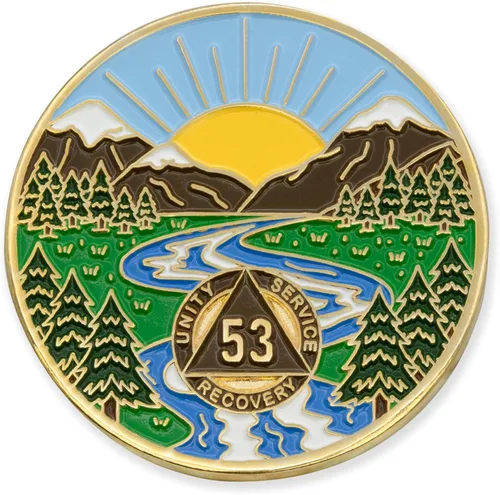 Vista 33 de Moneda AA de 1 año – Medallón de recuperación de ondas estrelladas de Sobriety Mint – azul/blanco/dorado