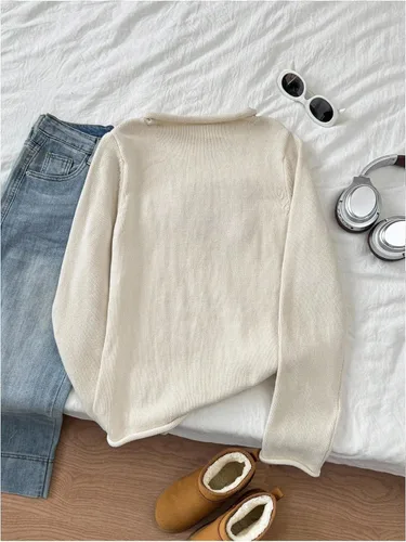 Vista 2 de Verdusa Suéter de langosta acogedor para mujer, para otoño, lindo cuello Beige