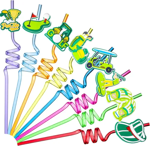 Eaasty 24 popotes de golf Twisty de plástico reutilizables para cumpleaños, jubilación, suministros de fiesta temática deportiva, 8 estilos, 8