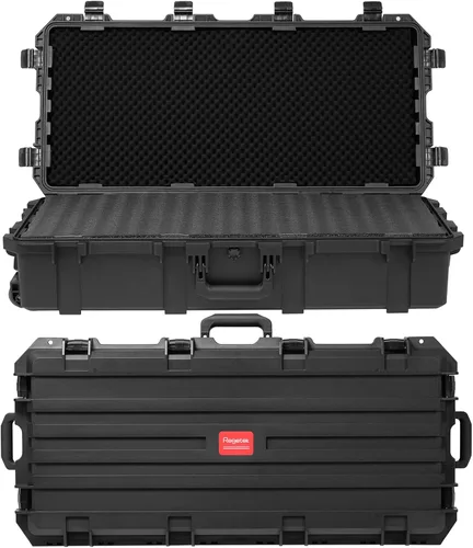 Regetek Funda impermeable con ruedas de 42 x 20 x 10 pulgadas, con espuma/ruedas/3 asas grandes para cámara, herramienta, equipo, a prueba de