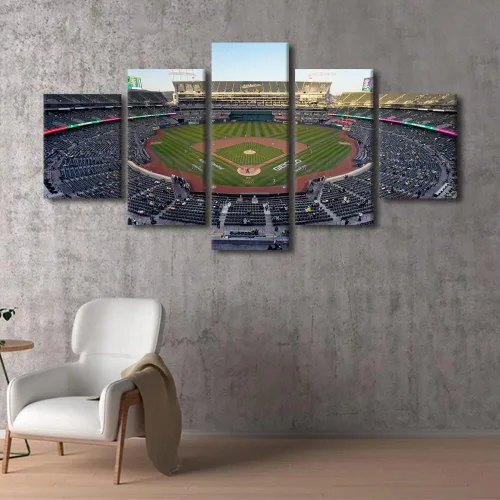 Vista 65 de TUMOVO T-MOBILE PARK - Arte de pared para sala de estar, lienzo de estadio de Seattle, 5 piezas, arte moderno de decoración de pared