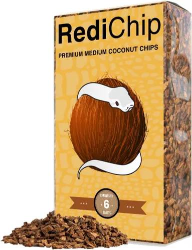 RediChip - Ropa de cama de reptiles, sustrato de chips de coco mediano suelto, 6 cuartos de galón, mantillo de cáscara de coco para hábitat de