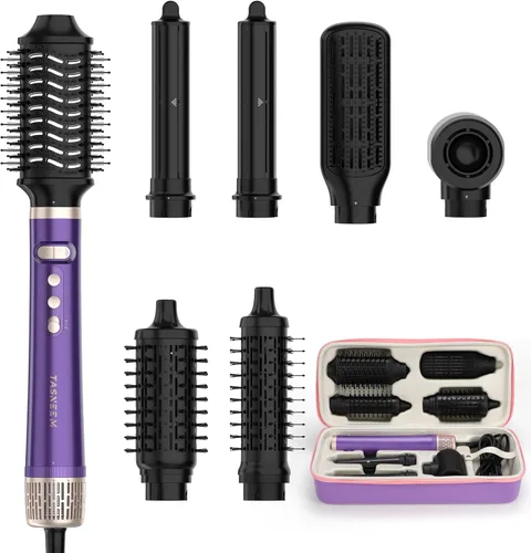 Vista 10 de TASNEEM Cepillo secador de pelo, estilizador de aire caliente profesional 7 en 1 para estilizar el cabello, cepillo giratorio para secador de pelo