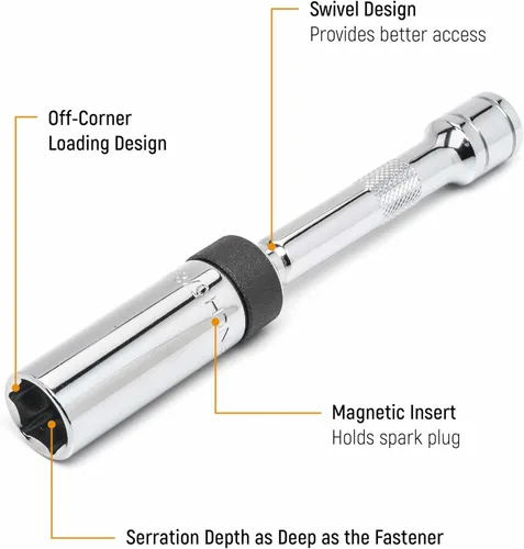 Vista 2 de GEARWRENCH Juego de 5 piezas de llave de bujía magnética giratoria de 3/8" de 6 puntos, 80601, Negro