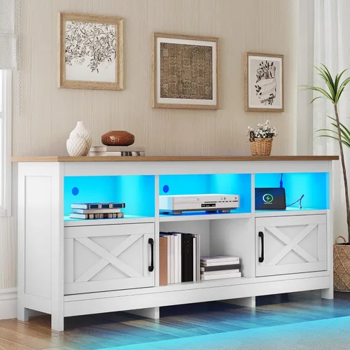 Vista 3 de YITAHOME Soporte de TV para televisores de 65 pulgadas, centro de entretenimiento con armarios de almacenamiento, toma de corriente y luz LED