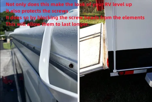 Vista 2 de Cubierta para tornillo de moldaje de vinilo para RV de 3/4" blanco para cámper, remolque, moldura de esquina exterior, canal de techo, costura