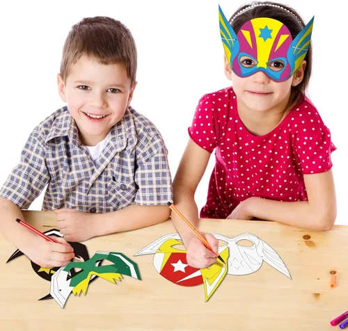 Vista 6 de Sosation 72 máscaras de héroe para colorear tus propios héroes, manualidades para niños, kits de fabricación de máscaras de héroe en blanco de papel