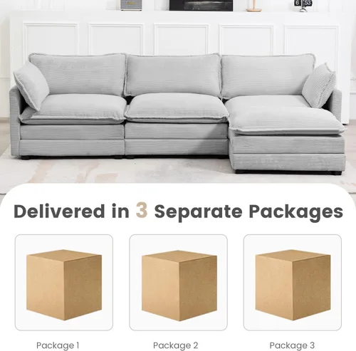 Vista 4 de ROWHY Sofá modular de gran tamaño con otomana móvil, juego de sofá moderno de pana de 112 pulgadas y 4 asientos, sofá convertible en forma de L