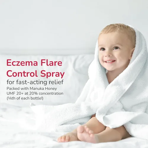 Vista 2 de Eczema 2 Th2 Manuka Flare Control Spray, tratamiento de eccema para niños para alivio rápido de la picazón, fortificado con miel de manuka UMF 20 e