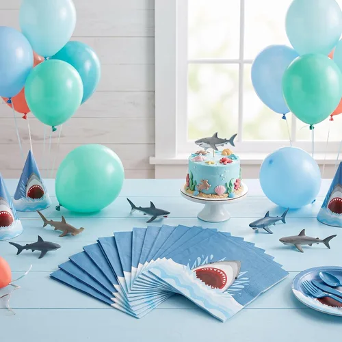 Vista 6 de Gersoniel 40 servilletas de papel de tiburón desechables Ocean Shark Party