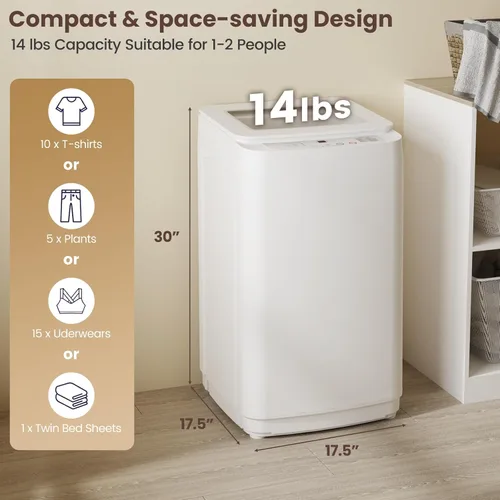 Vista 3 de Auertech Lavadora portátil de 14 libras, lavadora portátil totalmente automática con tapa de vidrio, 10 ciclos de lavado, lavadora de capacidad