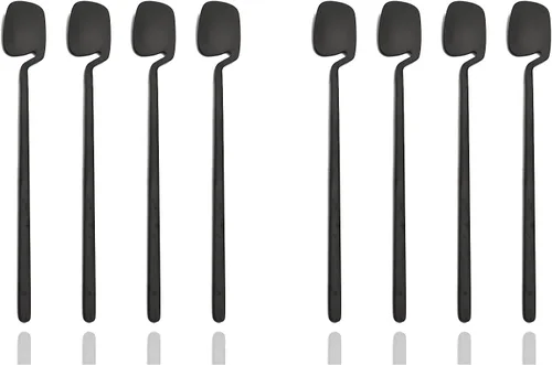 JASHII 8 cucharas de mango largo para colgar, cuchara de té helado, cuchara de café, cucharas agitadoras de acero inoxidable 304 para té, postre,