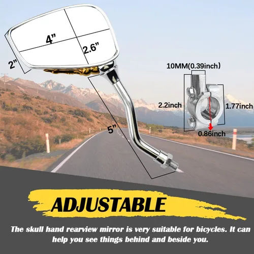 Vista 2 de Par de espejos distintivos de calavera y esqueleto para bicicleta de mano, espejo retrovisor lateral para manillar, soporte de montaje, abrazadera