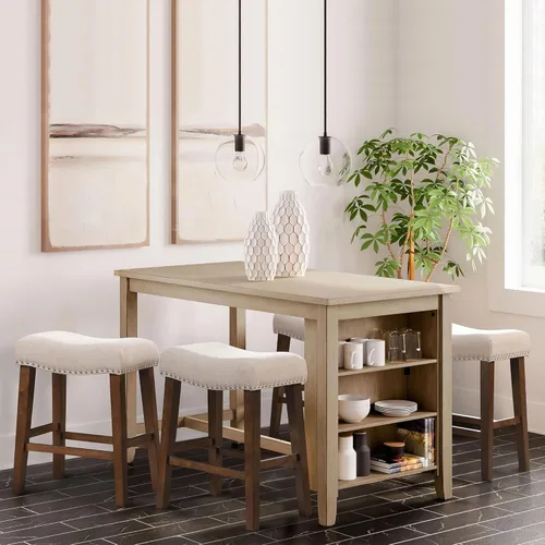 Vista 9 de Taburetes de bar de altura de mostrador de 24 pulgadas, modernos taburetes de isla de cocina sin respaldo con reposapiés, patas de madera maciza