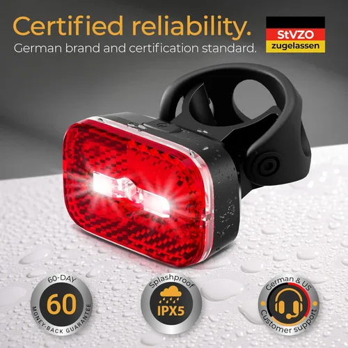 Vista 4 de LICHTMEISTER® Bike Tail Light with Reflector and Intelligent Brake Light Function – Rear Bike Light LED – Bicycle Tail Light