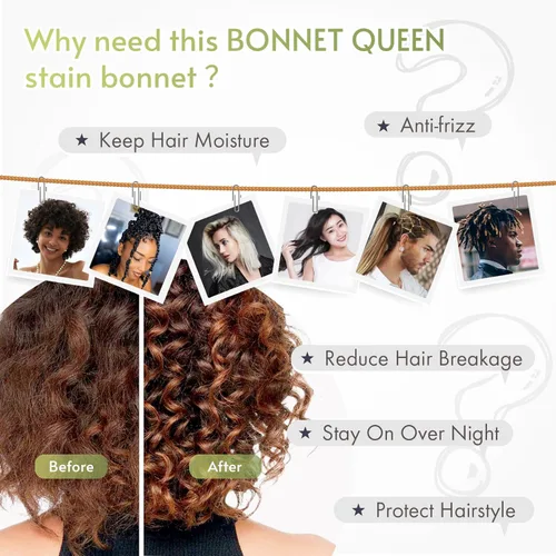 Vista 14 de BONNET QUEEN Silk Bonnet for Sleeping Women Satin Bonnet Hair Bonnet Night Sleep Cap for Curly Hair with Tie Band