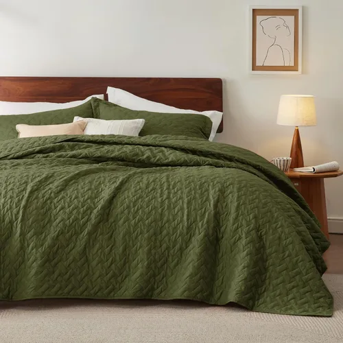 Vista 118 de Bedsure Colchas de tamaño Queen – Colchas ligeras tamaño Queen con patrón de tejido de canasta, ropa de cama suave, edredón de rosa polvorienta