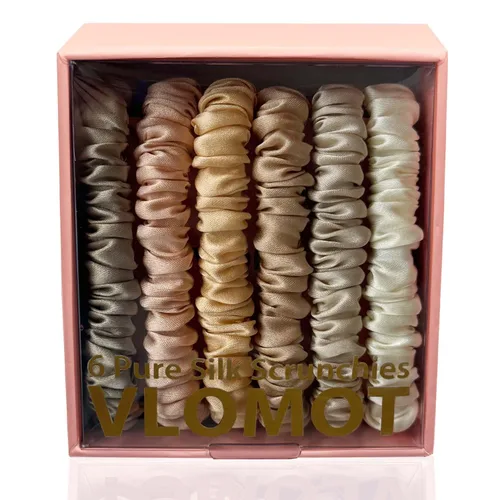 Vista 11 de VLOMOT Juego de 6 piezas 100 % de seda pura de morera, coletero de cabello con 6 colores elegantes, coletero delgado para el cabello de todos