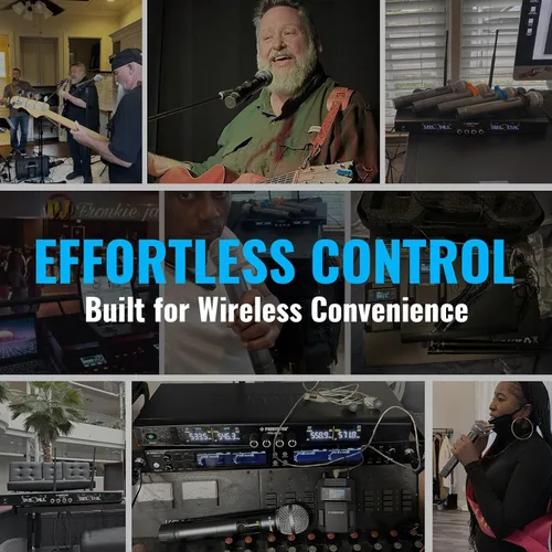 Vista 4 de Phenyx Pro Sistema de micrófono inalámbrico PTU-5200-4B incluido con soporte de micrófono múltiple de 8 ranuras MA-H1