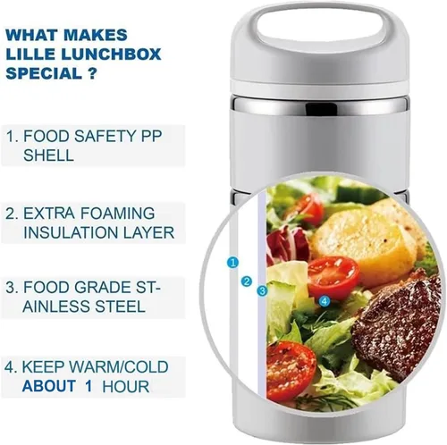 Vista 4 de Fiambrera Lille Home con compartimento aislante térmico de acero inoxidable y apilable, caja bento hermética con 3 niveles, contenedor