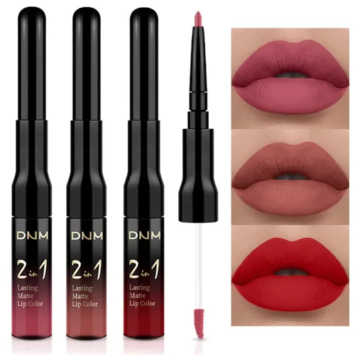 Vista 38 de 2 Piezas Delineador de Labios Líquido Mate Marrón y Rojo Pardusco Tinte que se Despega con Pinzas, Lápiz Labial Mate Impermeable de Larga Duración