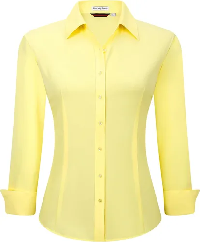 Vista 17 de Alex Vando Camisas de vestir para mujer, sin arrugas, ajuste regular, manga larga, elástica, camisa de trabajo