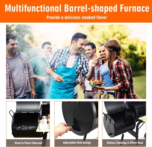 Vista 5 de Giantex - Parrilla de carbón para exteriores, terrazas y patios, asador con chimenea para cocinar carne