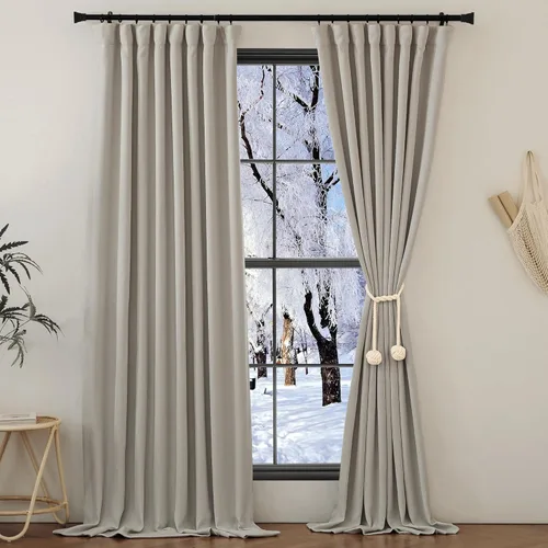 Vista 49 de NICETOWN Cortinas opacas de lino grueso 100% de 84 pulgadas de largo, 2 paneles, cortinas térmicas con pliegues pinzados para oscurecer