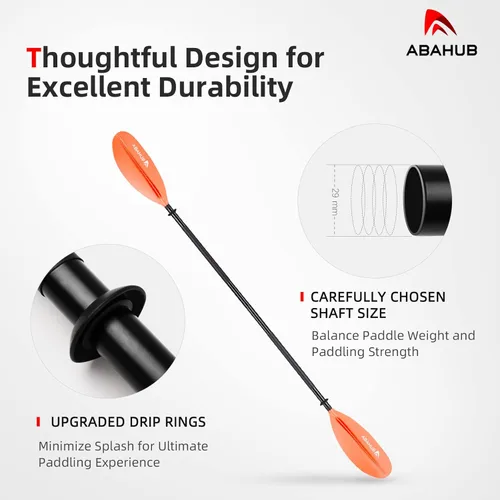 Vista 4 de Abahub 1 pala de kayak, remos de kayak de 90.5 pulgadas para canotaje, canoa con correa de remo gratis, eje de aleación de aluminio, cuchillas