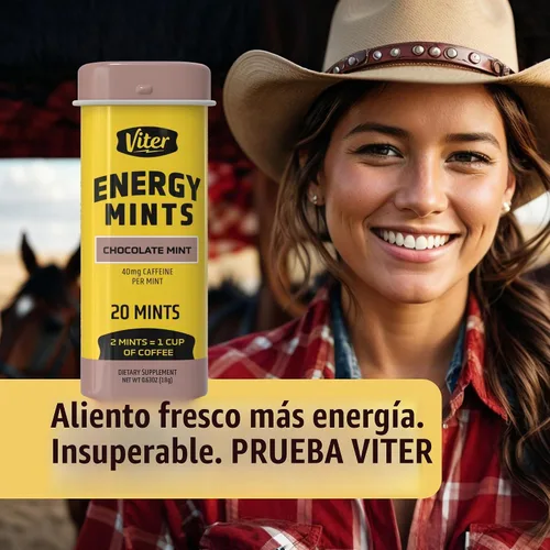 Vista 5 de Viter Energy Mentas de cafeína de 40 mg, sin azúcar, vitaminas B, veganas, aumenta el enfoque de alerta energizado rápido, píldoras de suplemento