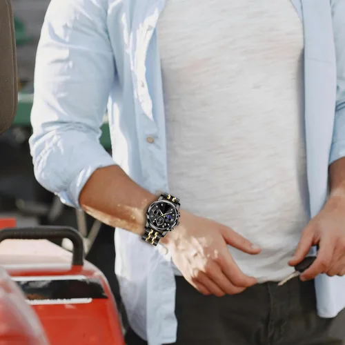 Vista 4 de Juntan Correa de reloj de liberación rápida de 7 cuentas, 0.787 pulgadas, 0.867 pulgadas, correa de reloj de acero inoxidable para hombres