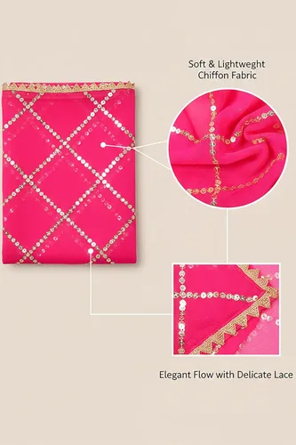 Vista 5 de Chandrakala Dupatta de gasa para mujer, chal bufanda envolvente Chunni (D238-P)