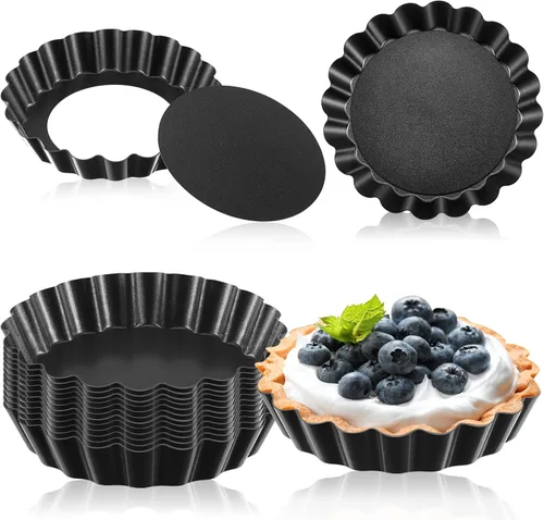 Tessco 16 Piezas Mini Sartenes para Tartas con Fondo Extraíble Antiadherente Mini Quiche Mini Sartenes para Tartas de Pastel de Molde Lado Estriado