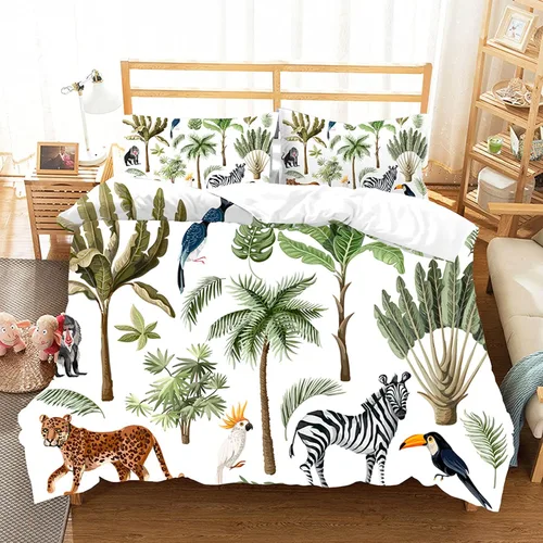 Vista 3 de Chickwin Funda de edredón tamaño individual para niños, juego de ropa de cama de animales de la selva de dibujos animados 3D, microfibra lavada