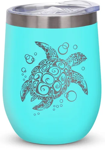 Vaso aislado de tortuga marina con tapa, regalos de tortugas marinas para mujeres, regalos de playa con temática del océano para amigos, mamá,