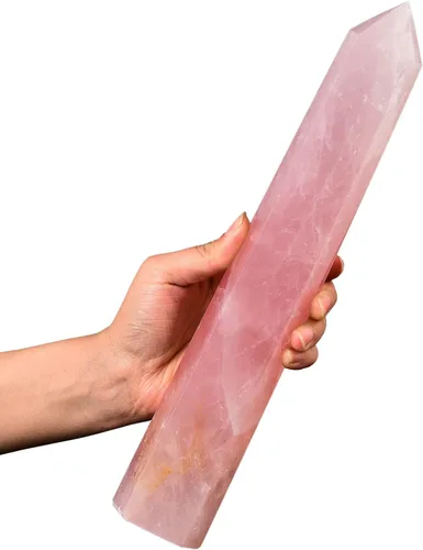 Vista 47 de AMOYSTONE Torre de obelisco de cristal curativo extra grande de aventurina azul con punta de cristal, decoración Reiki 1-1.2 KG