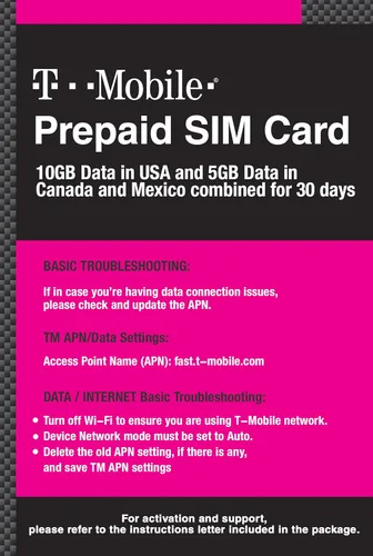 Vista 5 de Tarjeta SIM prepagada de Canadá, México y EE. UU. T-Mobile 10GB 4G LTE Datos en Estados Unidos y 5GB de datos en Canadá o México combinados