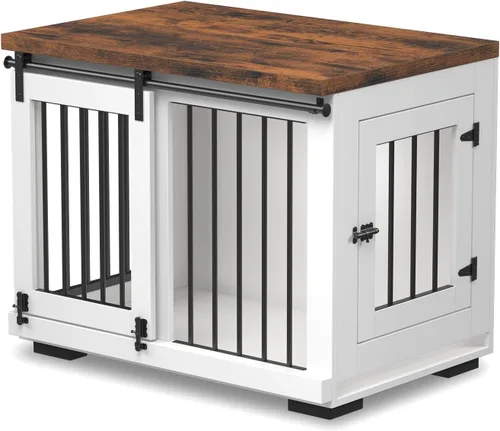 Zakkart Muebles de jaula para perros con puerta de granero para perros medianos de hasta 40 libras. - Perrera para cachorros con parte superior