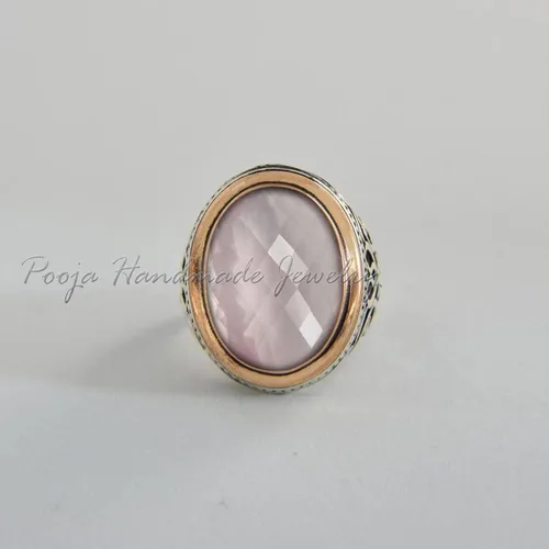 Vista 3 de 925 Sterling Silver Ring, Rose Quartz Men Ring, Men Handmade Statement Ring, Vintage Ring, Signet Men Ring, Pink Quartz Men Ring, Cocktail Ring, Two