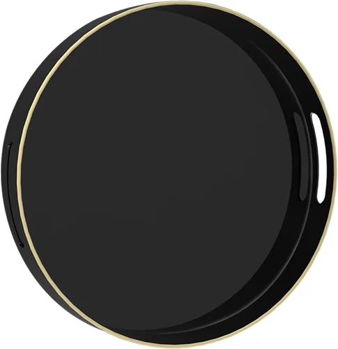 Vista 17 de MAONAME - Bandeja decorativa verde oscuro, bandeja de servir redonda de 13 pulgadas con asas, bandejas de plástico para mesa de café, bandejas