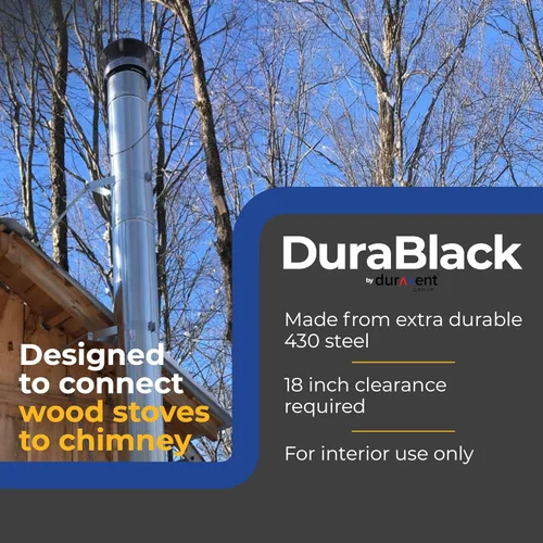 Vista 2 de DuraVent Tubo Ajustable de Acero de Pared Simple para Quema de Leña, Conector DuraBlack para Estufa de Chimenea de 48x6 Pulgadas para Ventilar Humo