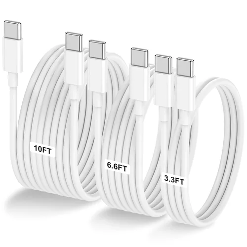 Vista 22 de Paquete de 3 cables USB C a USB C de 1 pie y 60 W, cable de carga rápida tipo C para iPhone Air 17 16e 16 15 Pro Plus Pro Max, para Galaxy S25/S24