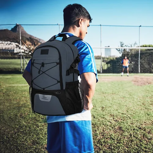 Vista 6 de Goloni Soccer Backpack,Basketball Backpack with Ball Compartment & Shoe Compartment,Backpack for Basketball,Soccer Gris oscuro